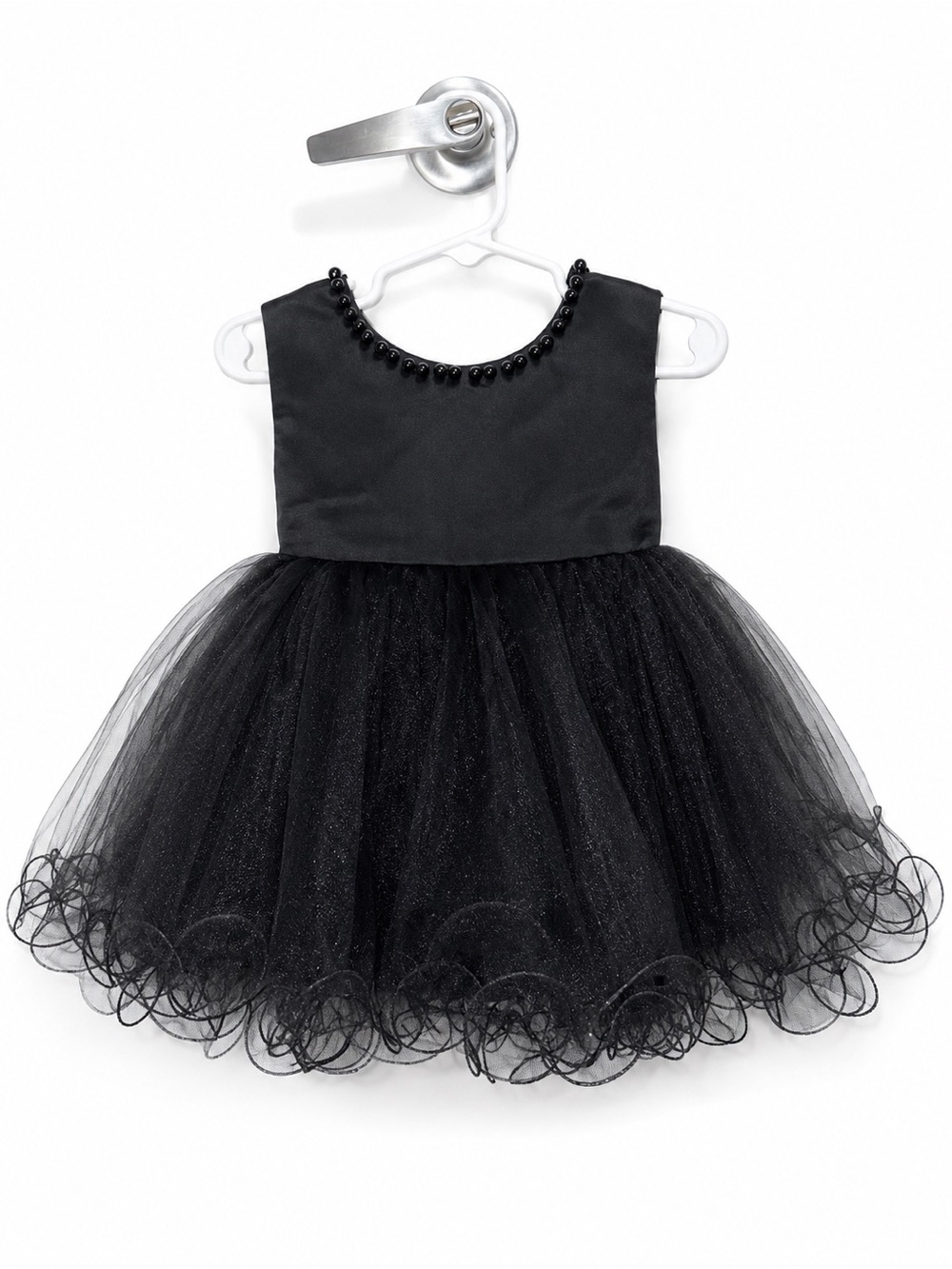 Girls' Black Beaded Tulle Party Dress